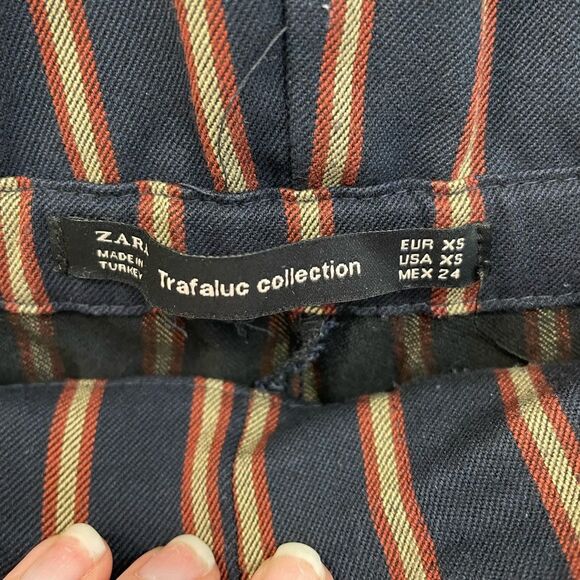 Zara Trafaluc Collection Paper Bag Waist Navy Striped Ankle Pant Women’s Size XS - Picture 3 of 5